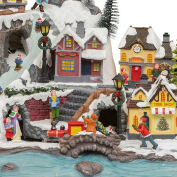 Village Noël lumineux église et train 34 LED animé - Le Dépôt Bailleul