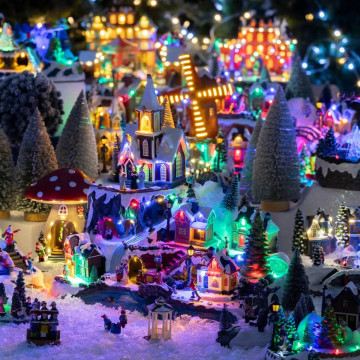 Village Noël lumineux église et train 34 LED animé - Le Dépôt Bailleul