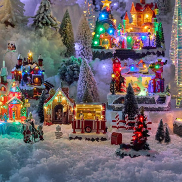 Village Noël lumineux stand gâteaux 8 LED musical animé - Le Dépôt Bailleul