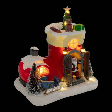 Village lumineux botte Père Noël 11 LED musical animé - Le Dépôt Bailleul