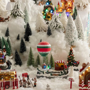 Village de Noël Stand Montgolfière lumineux animé - Le Dépôt Bailleul