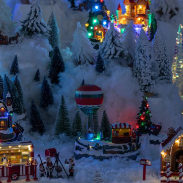 Village de Noël Stand Montgolfière lumineux animé - Le Dépôt Bailleul