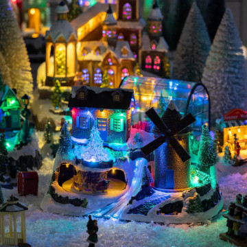 Village de noël moulin à vent animé, lumineux et musical - Le dépôt Bailleul