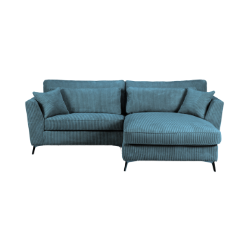 Canapé d'angle mini Isla droit velours côtelé bleu - Le Dépôt Bailleul