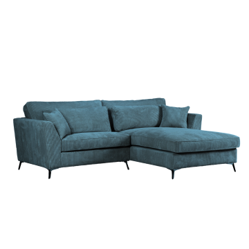 Canapé d'angle mini Isla droit velours côtelé bleu - Le Dépôt Bailleul