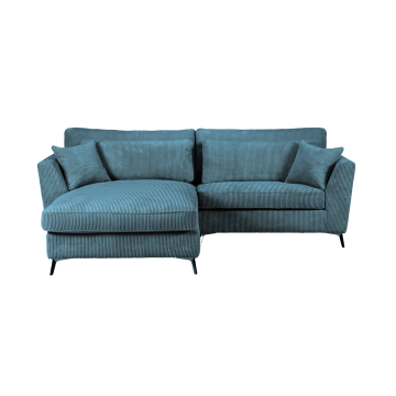 Canapé d'angle mini Isla gauche velours côtelé bleu - Le Dépôt Bailleul