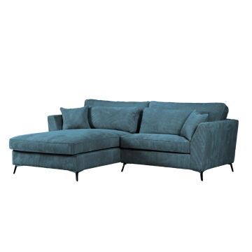 Canapé d'angle mini Isla gauche velours côtelé bleu - Le Dépôt Bailleul