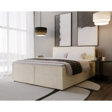 Lit double coffres Frédéric 160x200 cm velours côtelé beige - Le Dépôt Bailleul