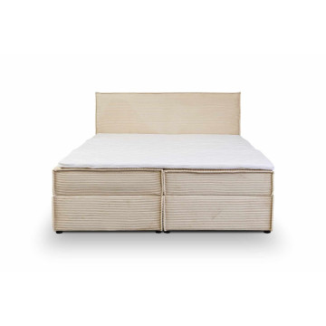 Lit double coffres Frédéric 160x200 cm velours côtelé beige - Le Dépôt Bailleul