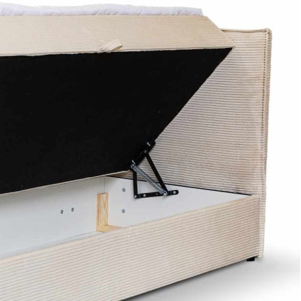 Lit double coffres Frédéric 160x200 cm velours côtelé beige - Le Dépôt Bailleul