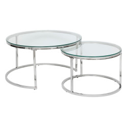 Lot de 2 tables basses Kneo verre et chrome Atmosphera - Le Dépôt Bailleul