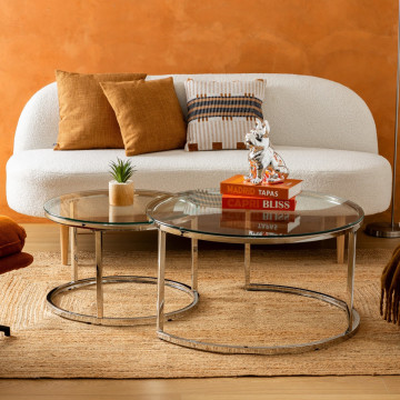 Lot de 2 tables basses Kneo verre et chrome Atmosphera - Le Dépôt Bailleul