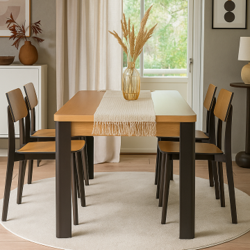 Table à manger 190 x 90 cm arrondis noir/naturel - Le Dépôt Bailleul