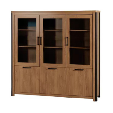 Vitrine 3+3 portes arrondis noir/naturel - Le Dépôt Bailleul