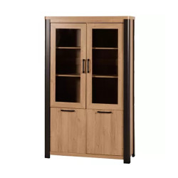 Vitrine 2+2 portes arrondis noir/naturel - Le Dépôt Bailleul
