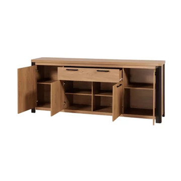 Buffet 4 portes 1 tiroir arrondis naturel/noir - Le Dépôt Bailleul