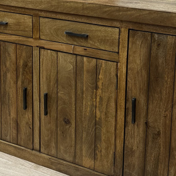 Buffet 200 cm 4 portes 2 tiroirs manguier massif Ruv - Le Dépôt Bailleul