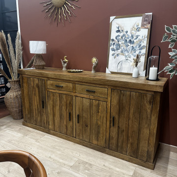Buffet 200 cm 4 portes 2 tiroirs manguier massif Ruv - Le Dépôt Bailleul