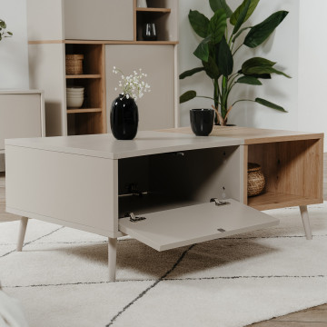 Table basse 2 portes 1 niche sable/effet bois Sinop - Le Dépôt Bailleul