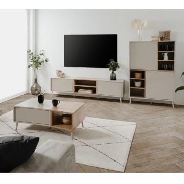 Table basse 2 portes 1 niche sable/effet bois Sinop - Le Dépôt Bailleul