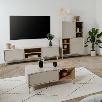 Table basse 2 portes 1 niche sable/effet bois Sinop - Le Dépôt Bailleul