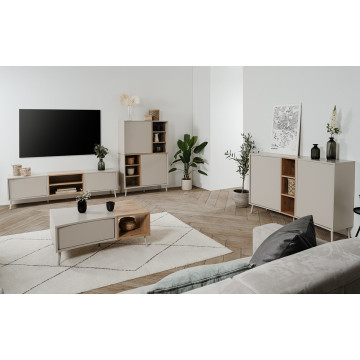 Meuble TV 2 portes 2 niches sable/effet bois Sinop - Le Dépôt Bailleul