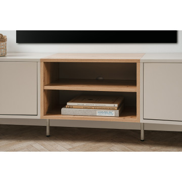 Meuble TV 2 portes 2 niches sable/effet bois Sinop - Le Dépôt Bailleul