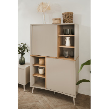 Buffet haut 2 portes 6 niches sable/effet bois Sinop - Le Dépôt Bailleul