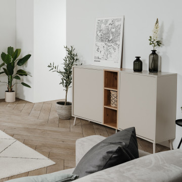 Buffet 2 portes 3 niches sable/effet bois Sinop - Le Dépôt Bailleul