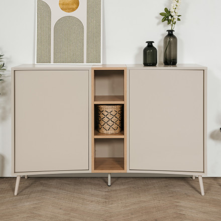 Buffet 2 portes 3 niches sable/effet bois Sinop - Le Dépôt Bailleul
