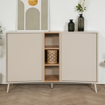 Buffet 2 portes 3 niches sable/effet bois Sinop - Le Dépôt Bailleul