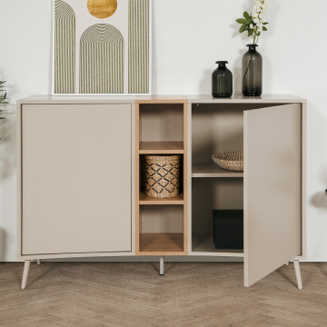 Buffet 2 portes 3 niches sable/effet bois Sinop - Le Dépôt Bailleul