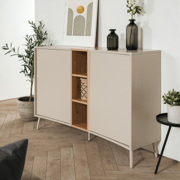 Buffet 2 portes 3 niches sable/effet bois Sinop - Le Dépôt Bailleul