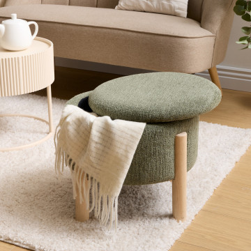 Tabouret coffre Elki D45,5 cm chenille kaki Atmosphera - Le Dépôt Bailleul