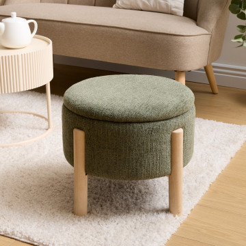 Tabouret coffre Elki D45,5 cm chenille kaki Atmosphera - Le Dépôt Bailleul