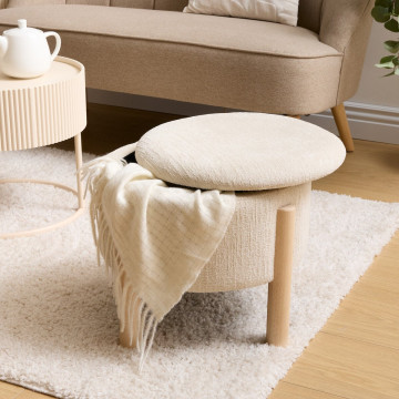 Tabouret coffre Elki D45,5 cm chenille beige Atmosphera - Le Dépôt Bailleul
