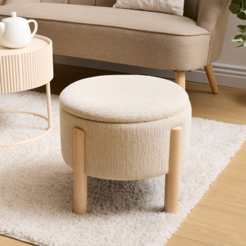 Tabouret coffre Elki D45,5 cm chenille beige Atmosphera - Le Dépôt Bailleul