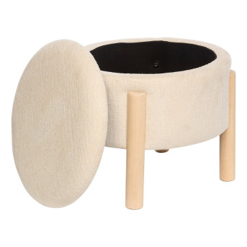 Tabouret coffre Elki D45,5 cm chenille beige Atmosphera - Le Dépôt Bailleul
