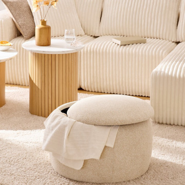 Pouf coffre Elior 60 cm bouclette beige Atmosphera - Le Dépôt Bailleul