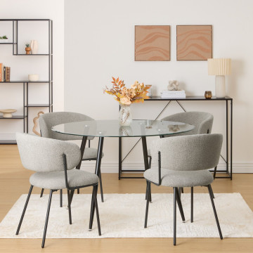 Chaise Alba chenille taupe pieds métal noir Atmosphera - Le Dépôt Bailleul