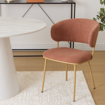 Chaise Alba chenille terracotta pieds métal effet bois Atmosphera - Le Dépôt Bailleul