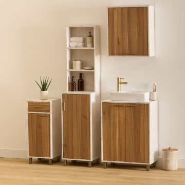 Meuble bas 1 tiroir 1 porte Côme effet travertin 5five - Le Dépôt Bailleul