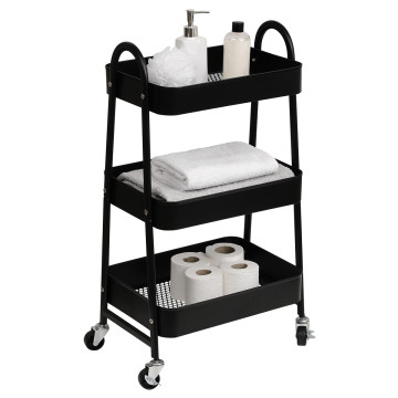 Desserte métal noir sur roulettes 3 niveaux - Le Dépôt Bailleul