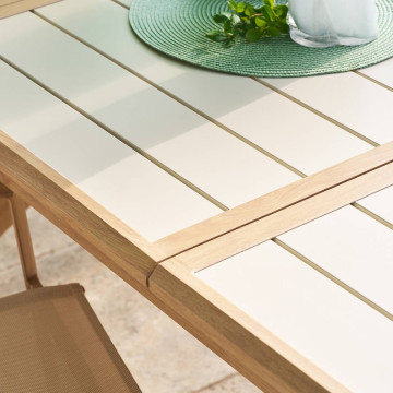 Table extérieure extensible 10p. Axiome argile effet bois honey Hespéride - Le Dépôt Bailleul