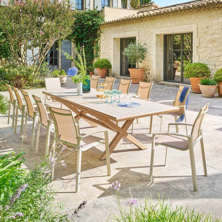 Table extérieure extensible 12p. Axiome argile effet bois honey Hespéride - Le Dépôt Bailleul