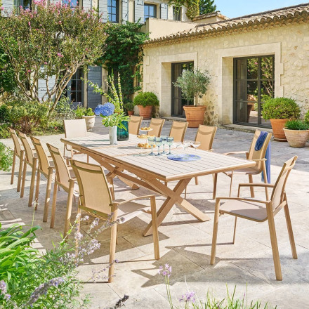 Table extérieure extensible 12p. Axiome argile effet bois honey Hespéride - Le Dépôt Bailleul