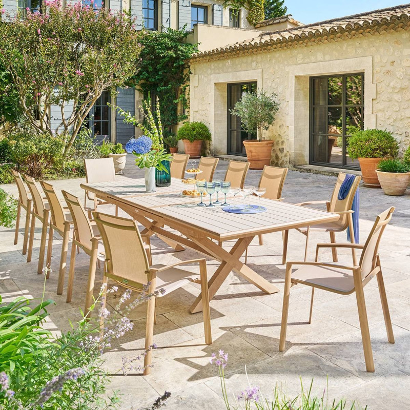 Table extérieure extensible 12p. Axiome argile effet bois honey Hespéride - Le Dépôt Bailleul