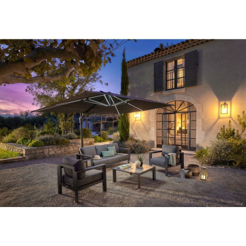 Parasol décentré Melhia 4x3 m avec LED oléfine anthracite Hespéride - Le Dépôt Bailleul