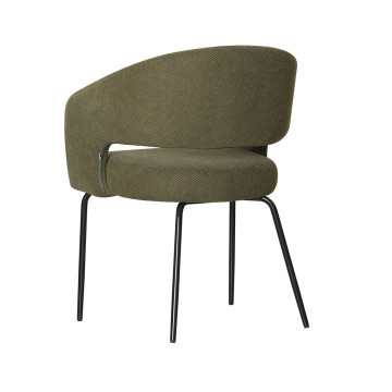 Fauteuil repas Léna tissu vert pieds métal noir Takasit - Le Dépôt Bailleul