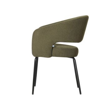 Fauteuil repas Léna tissu vert pieds métal noir Takasit - Le Dépôt Bailleul